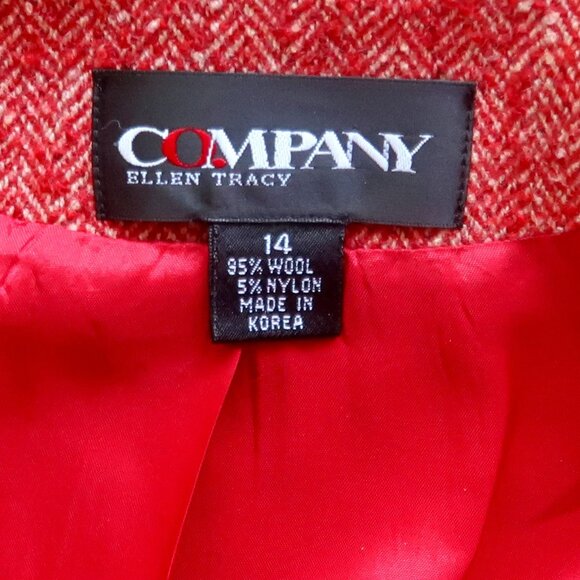 Ellen Tracey Red Herringbone Wool Single-breasted Blazer Coat Classic Office 14 - Picture 9 of 14